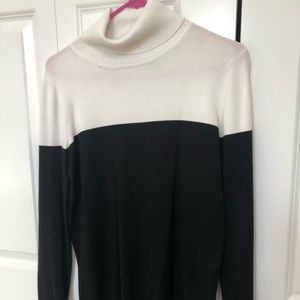 Calvin Klein White and Black Turtleneck Sweater
